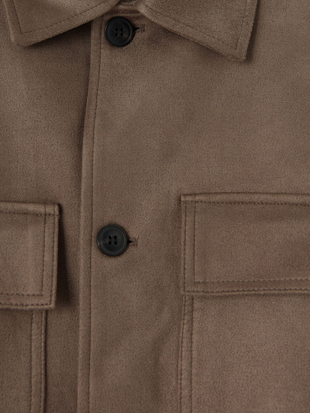 Bej Loose Fit Süet Görünümlü Gömlek Yaka Erkek Mont-2