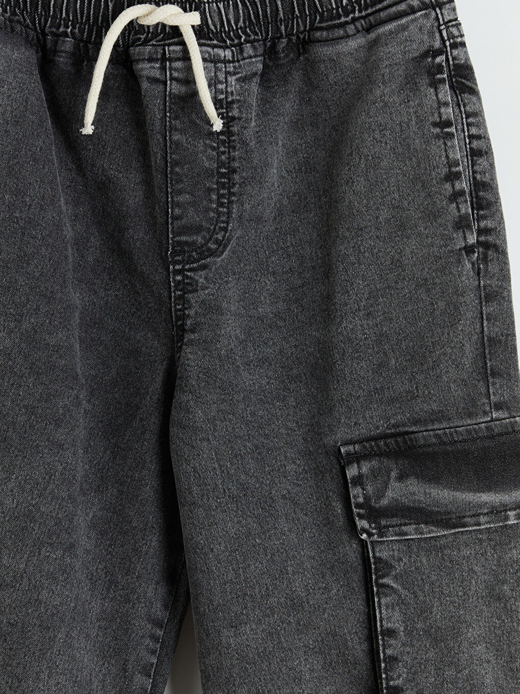 Gri Loose Fit Erkek Çocuk Kargo Jean Pantolon-3