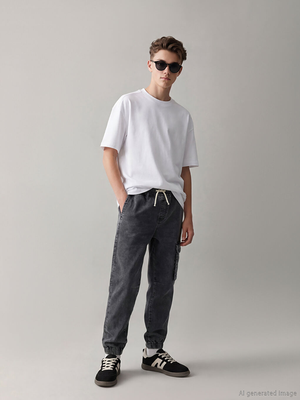 Gri Loose Fit Erkek Çocuk Kargo Jean Pantolon