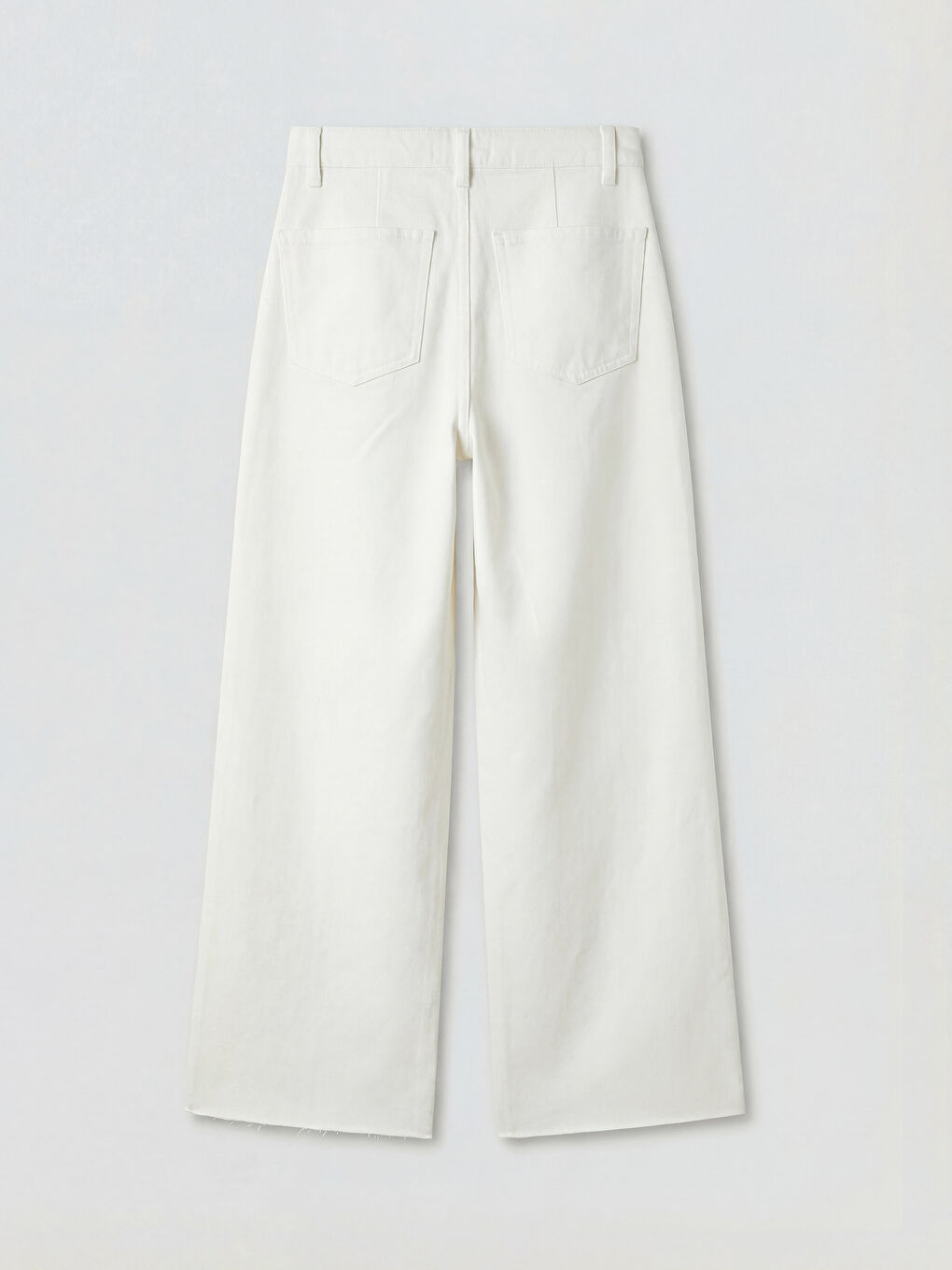 Ekru Yüksek Bel Wideleg Kadın Jean Pantolon-5