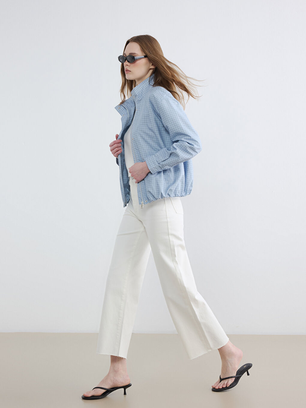 Ekru Yüksek Bel Wideleg Kadın Jean Pantolon