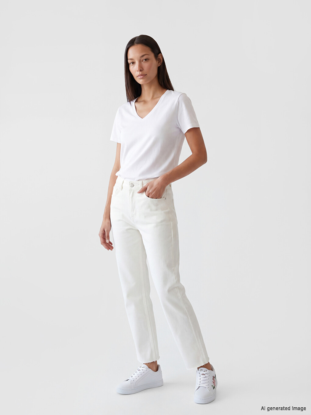 Ekru Regular Fit Kadın Jean Pantolon