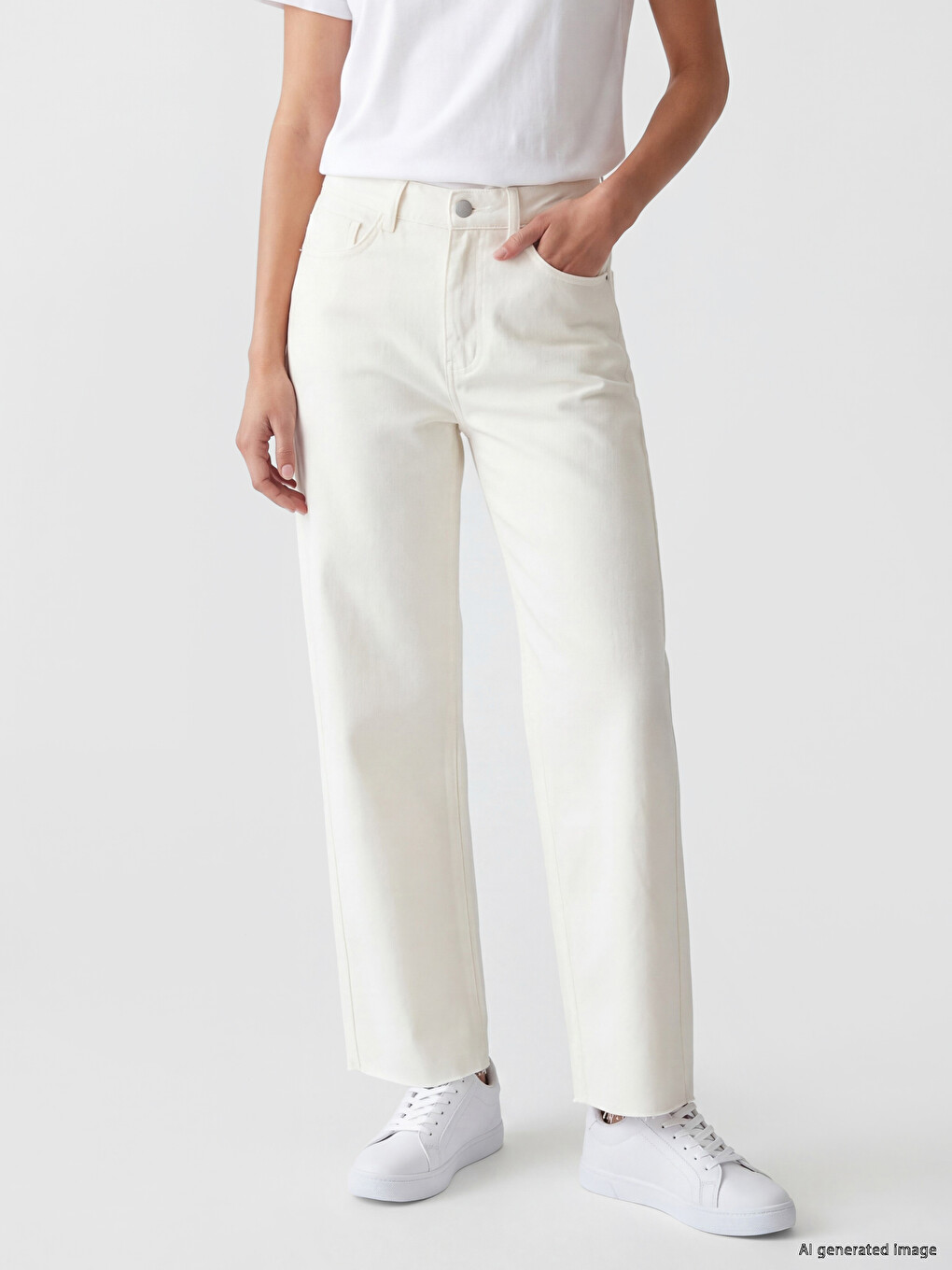 Ekru Regular Fit Kadın Jean Pantolon-1