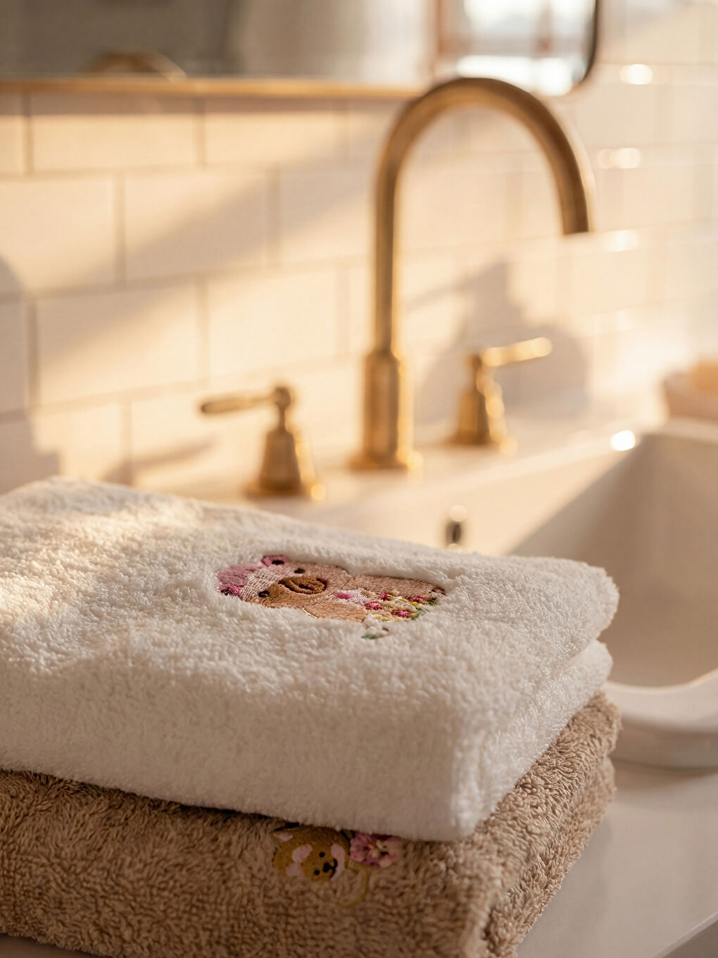 Bej Hayvan Nakışlı El Havlusu 2'li 30x50 cm