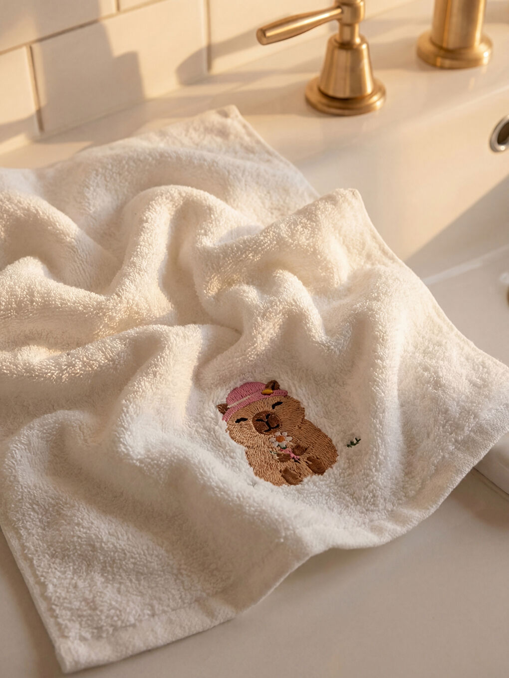Bej Hayvan Nakışlı El Havlusu 2'li 30x50 cm-1