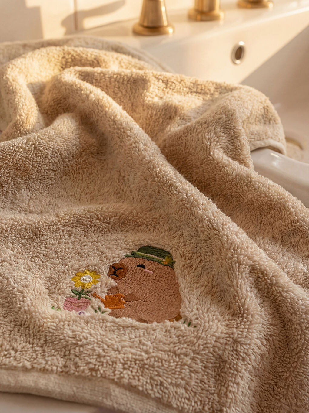 Bej Hayvan Nakışlı El Havlusu 2'li 30x50 cm-2