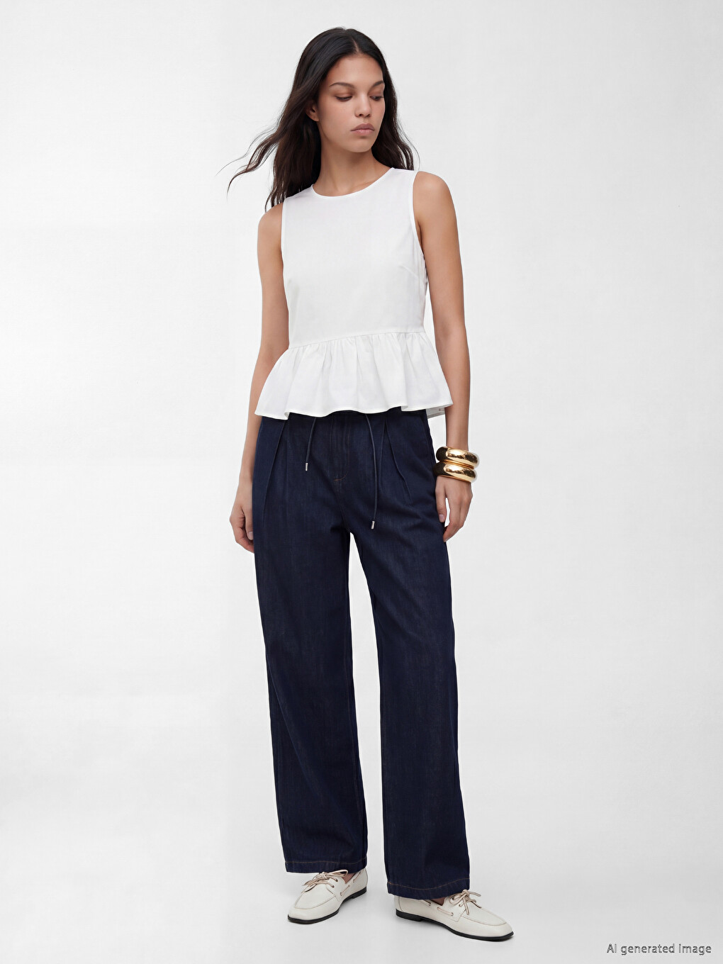 Crew Neck Peplum Ruched Blouse-1