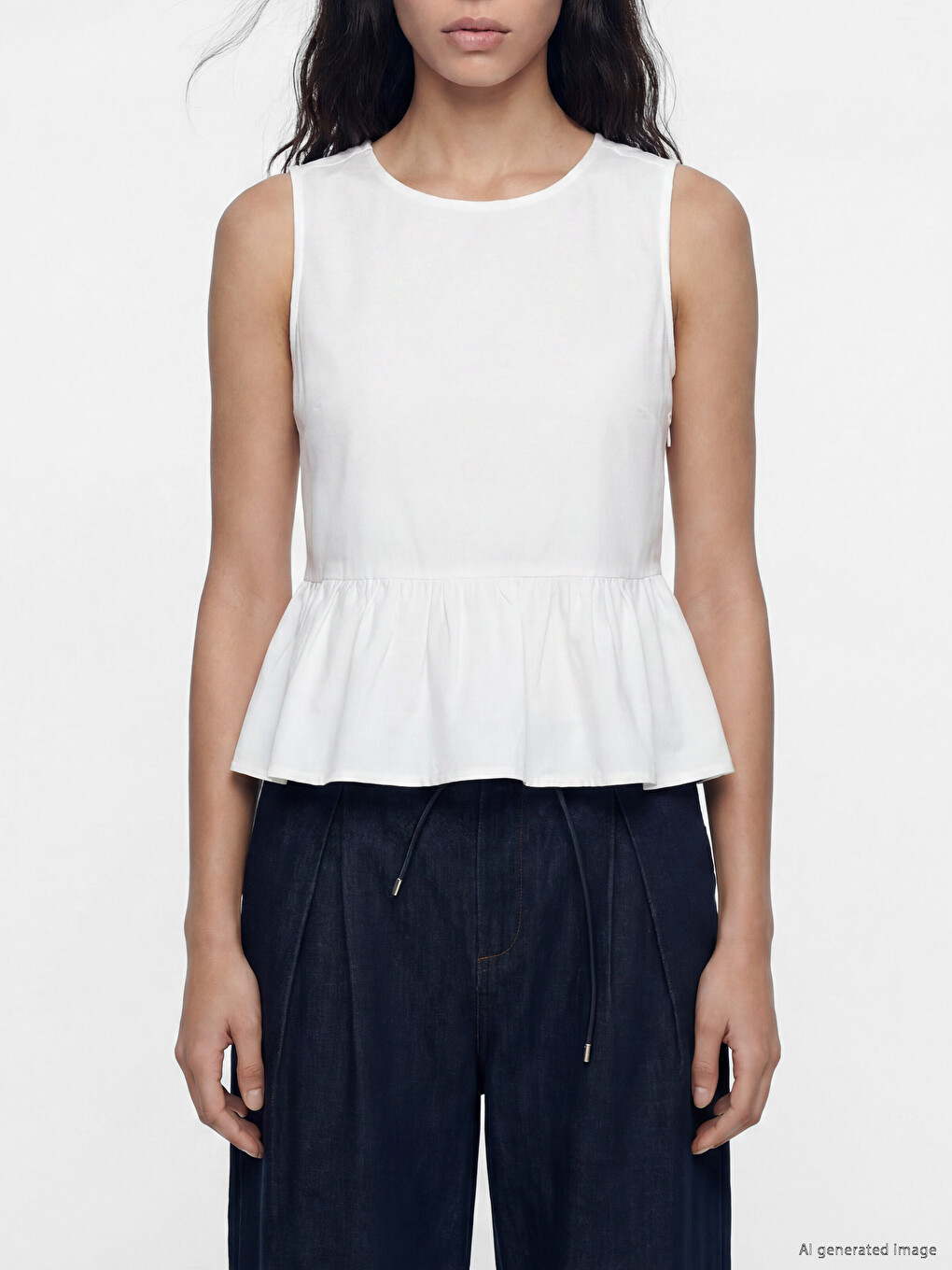 Crew Neck Peplum Ruched Blouse-2
