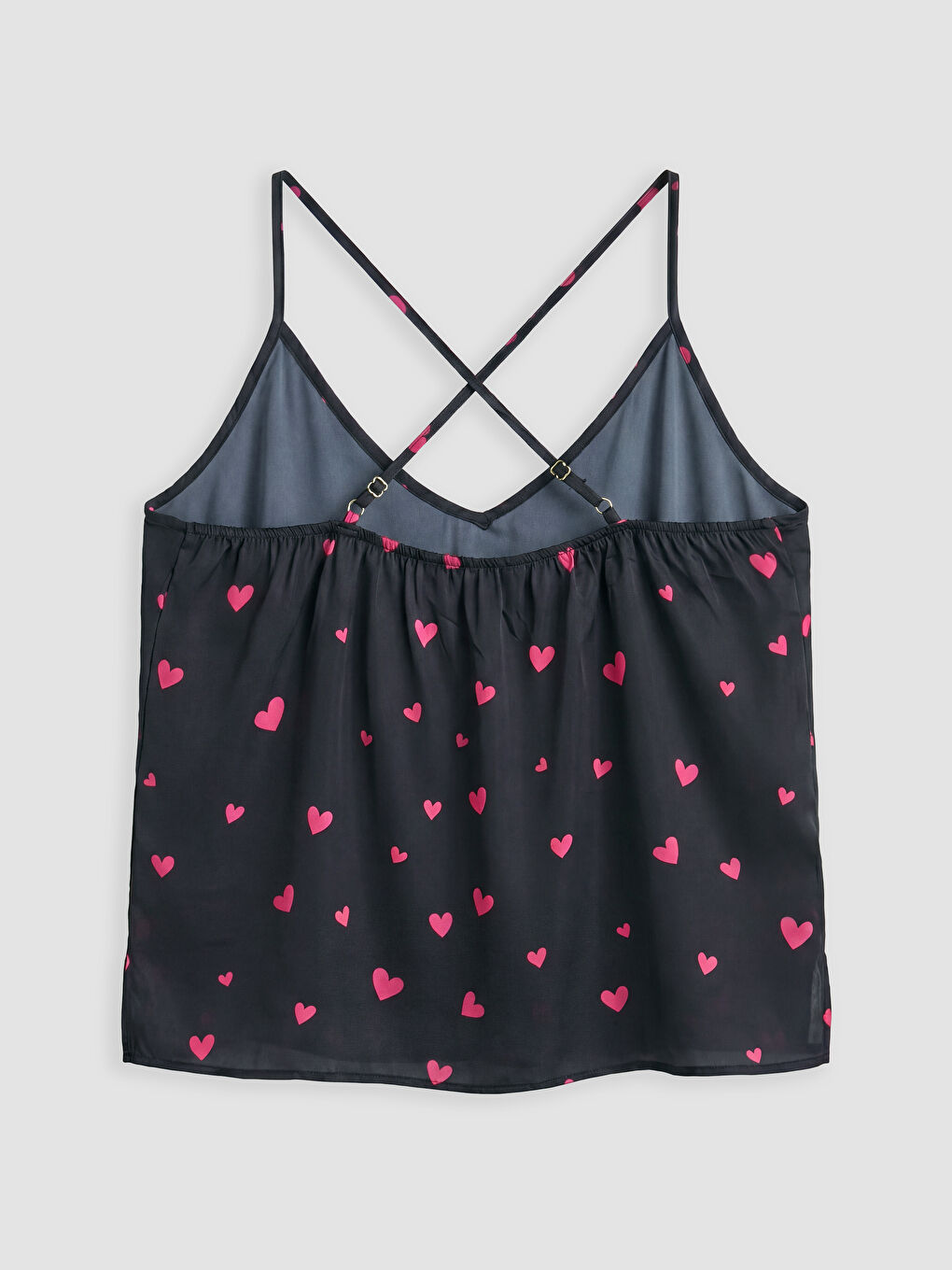 Siyah İp Askılı Kalpli Saten Kadın Şortlu Pijama Takımı-3