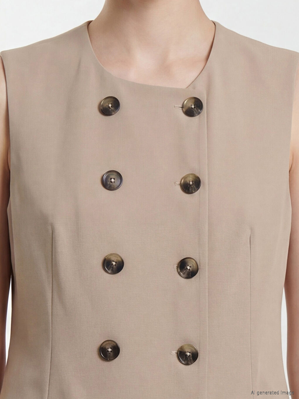 Bej Bisiklet Yaka Kadın Klasik Yelek-3