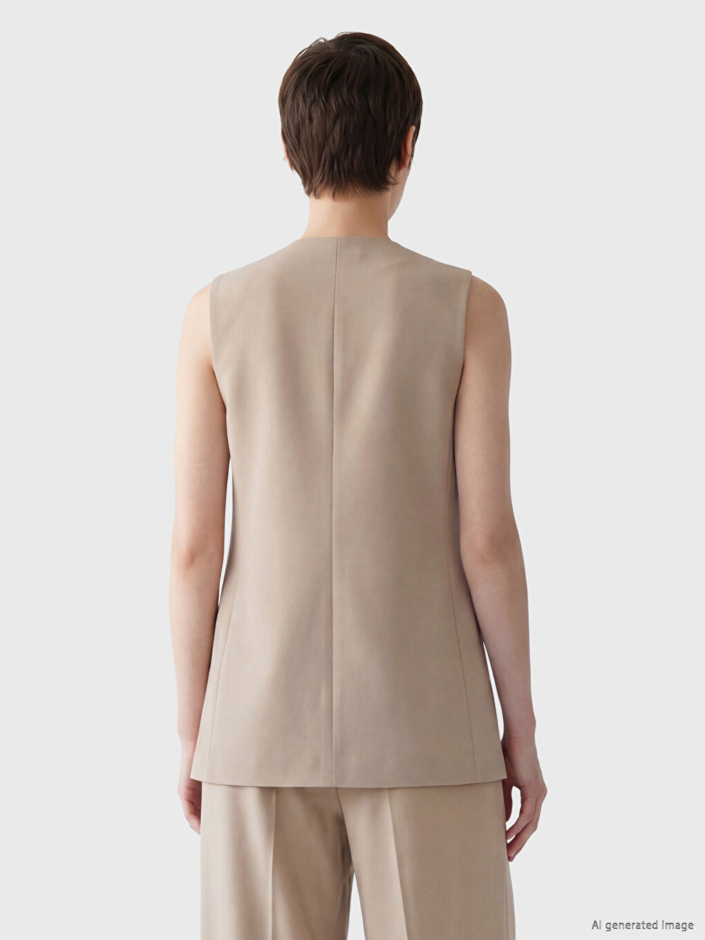 Bej Bisiklet Yaka Kadın Klasik Yelek-4