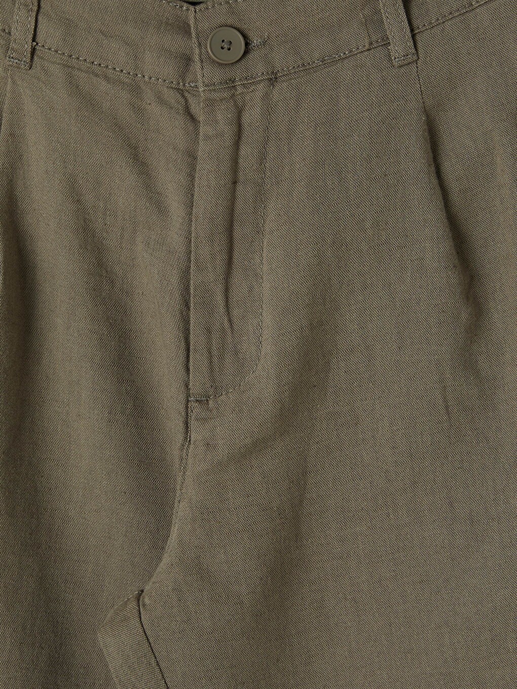 Haki Regular Fit Keten Karışımlı Erkek Pantolon-1