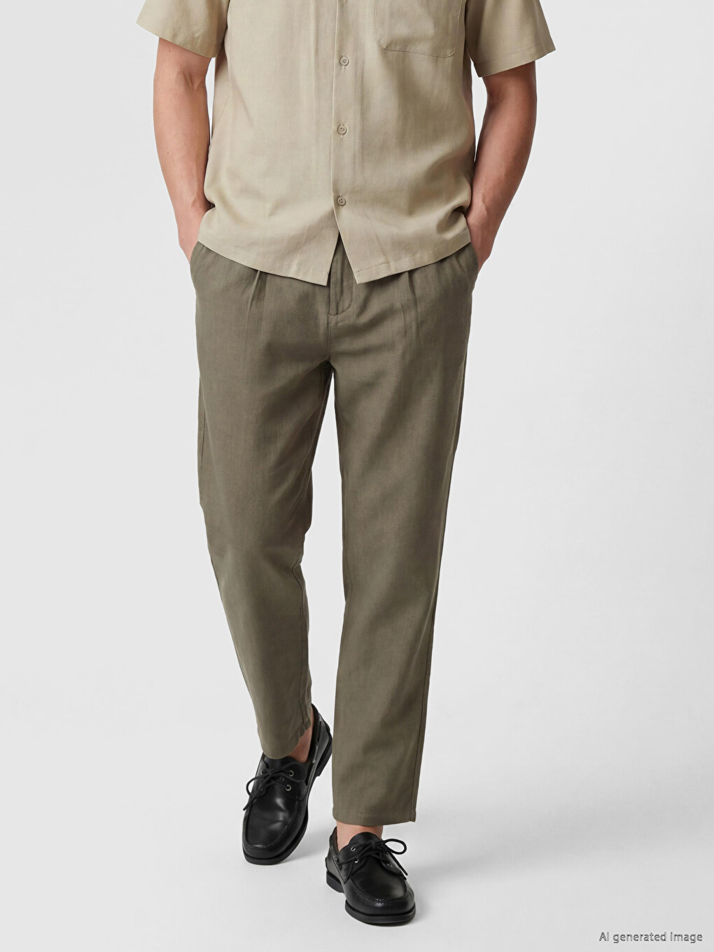 Regular Fit Linen Blend Men's Trousers-1