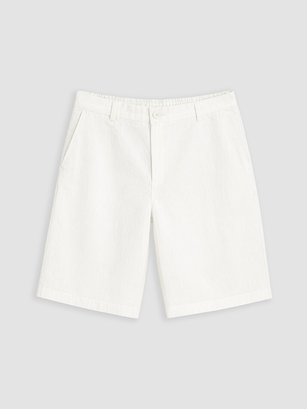 Beyaz Regular Fit Keten Karışımlı Erkek Şort