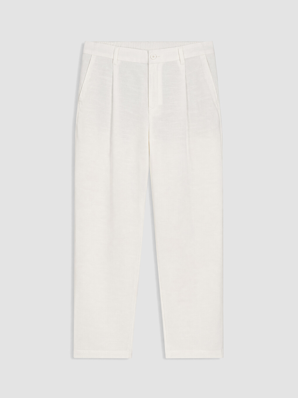 Beyaz Regular Fit Erkek Pileli Pantolon