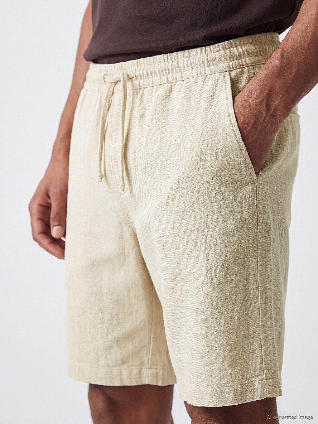 Standard Fit Linen Look Men's Shorts-2