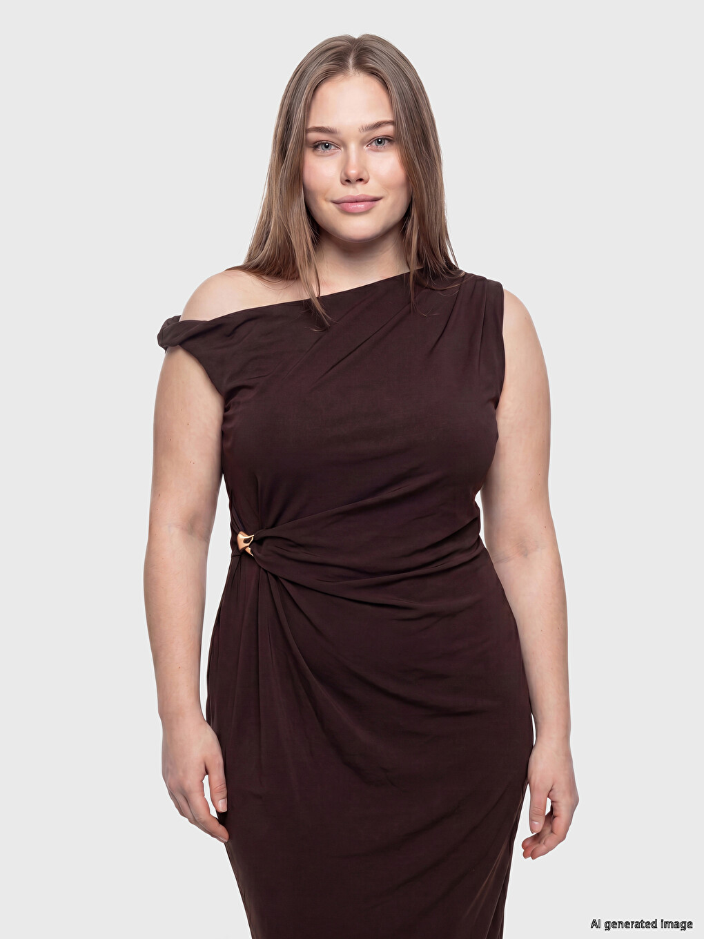 Slash Neck Gathered Modal Blend Dress-1