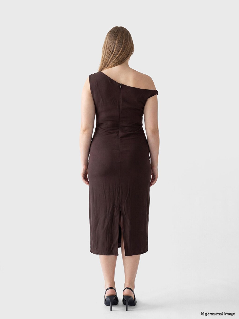 Slash Neck Gathered Modal Blend Dress-3