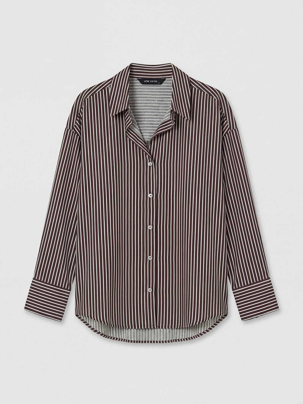 Kahverengi Çizgili Oversize Poplin Kadın Gömlek-4
