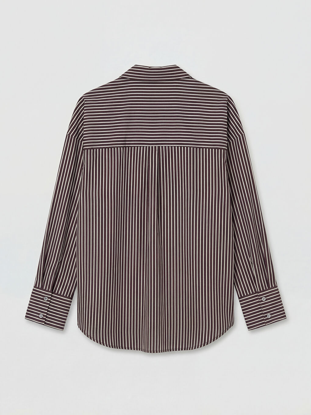 Kahverengi Çizgili Oversize Poplin Kadın Gömlek-5