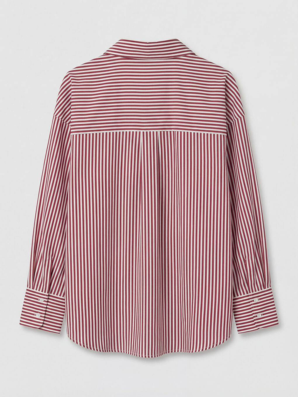 Mürdüm Çizgili Oversize Poplin Kadın Gömlek-1