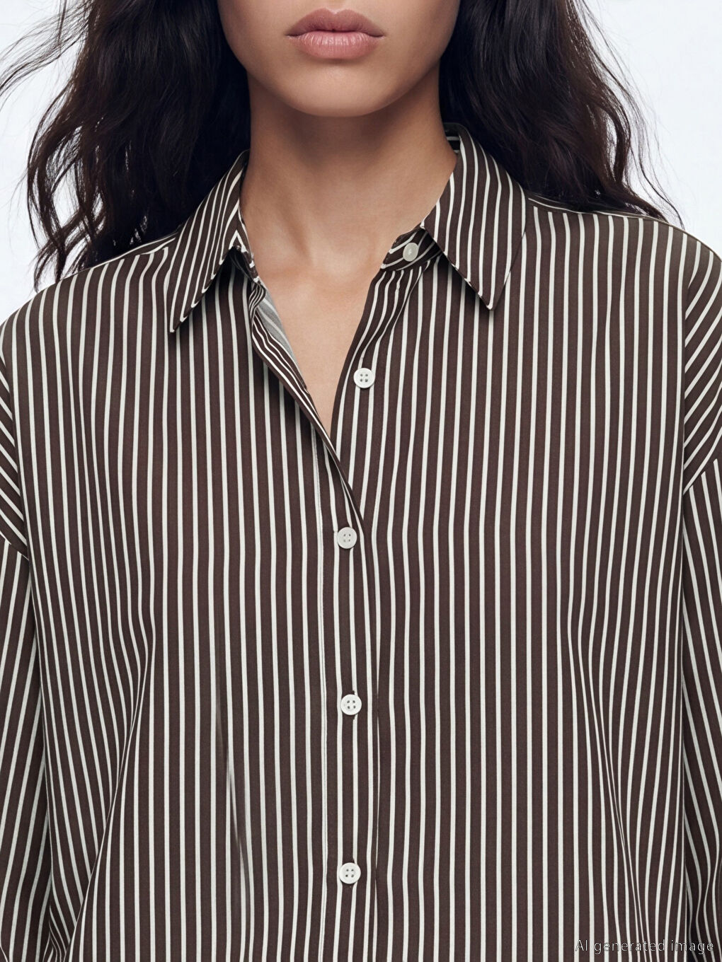 Kahverengi Çizgili Oversize Poplin Kadın Gömlek-2