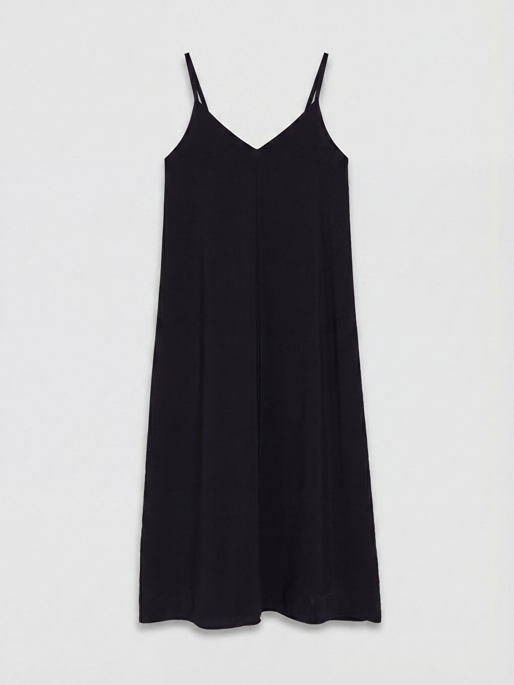 Siyah Modal Karışımlı İp Askılı Elbise-1