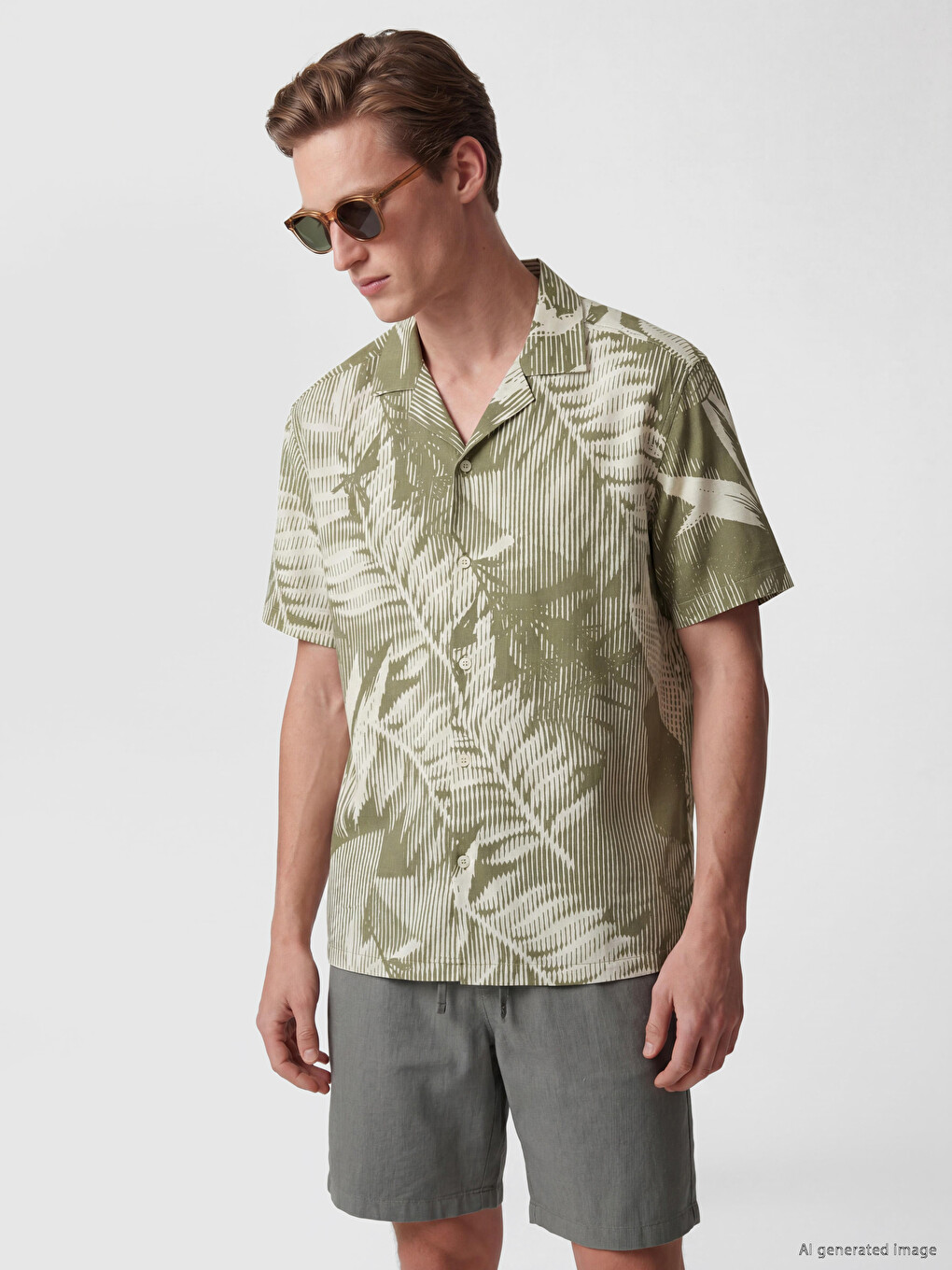 Yeşil Loose Fit Desenli Erkek Gömlek