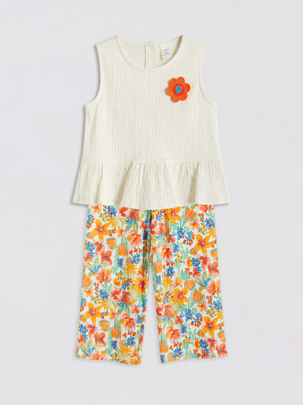 Ekru Çiçekli Kız Çocuk Takım