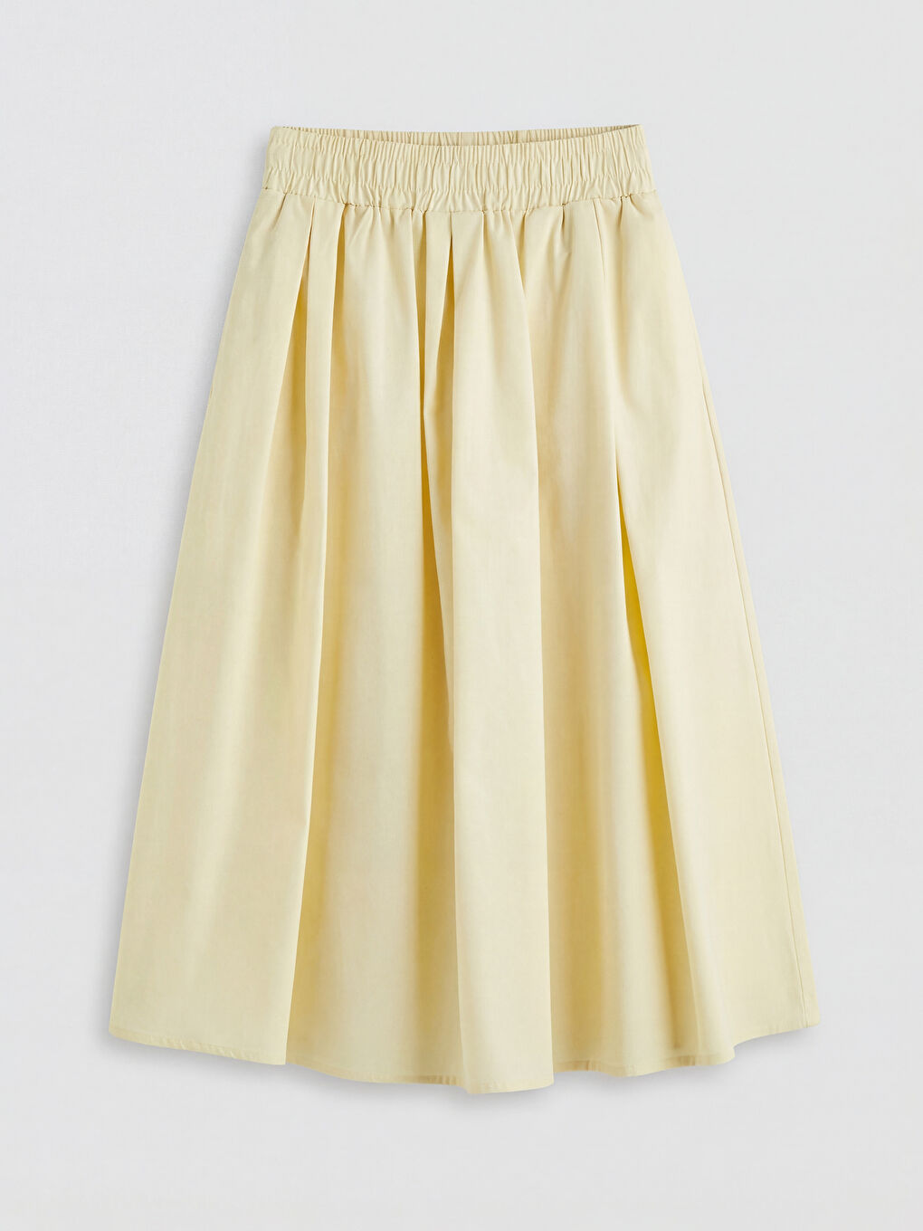 Sarı Beli Lastikli Poplin Pileli Etek
