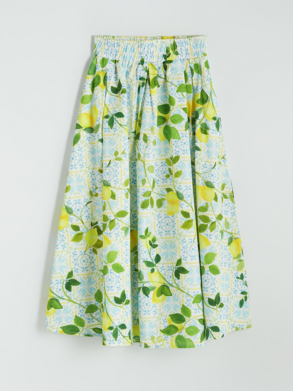 Yeşil Beli Lastikli Poplin Pileli Etek