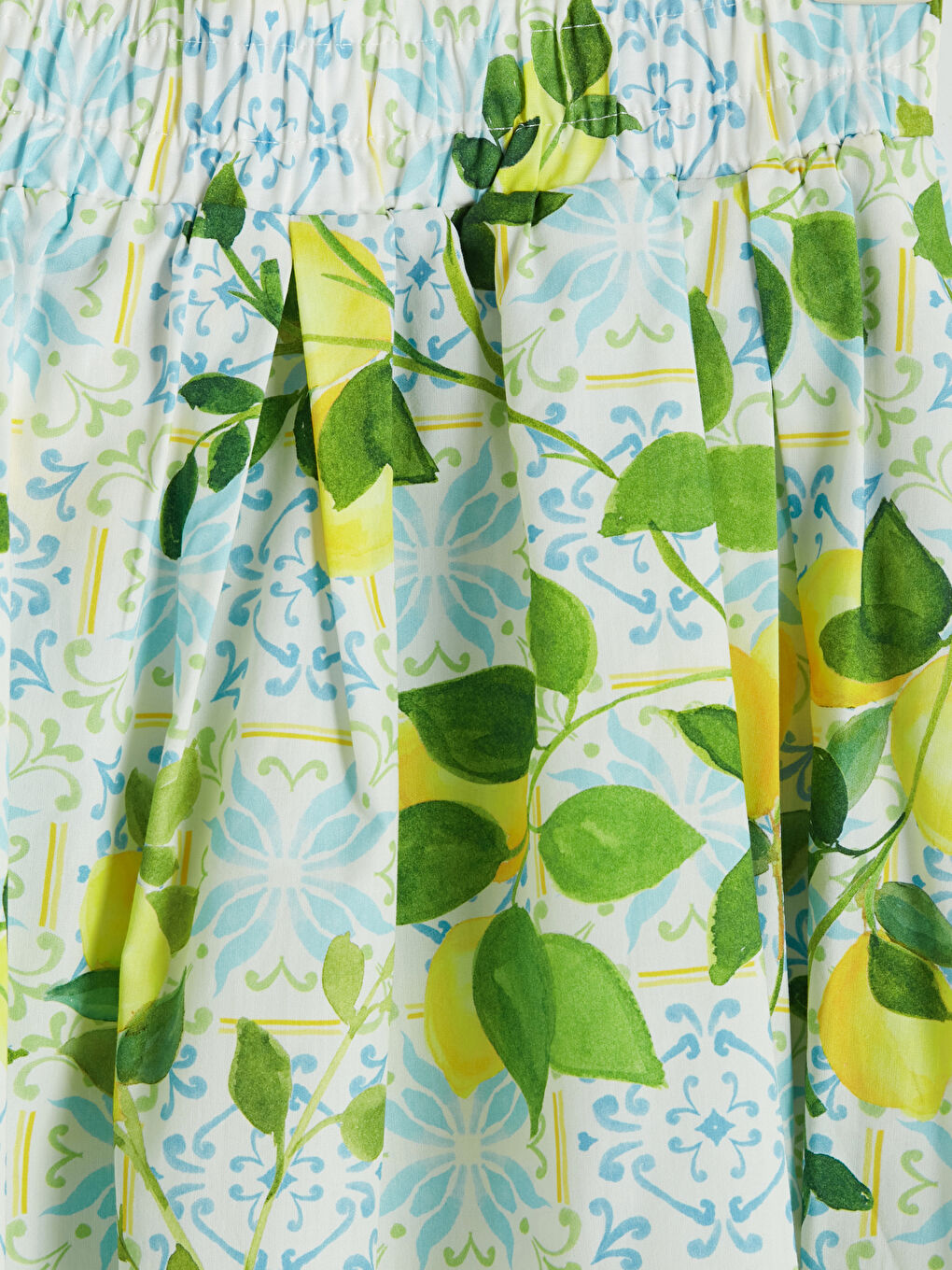 Yeşil Beli Lastikli Poplin Pileli Etek-1