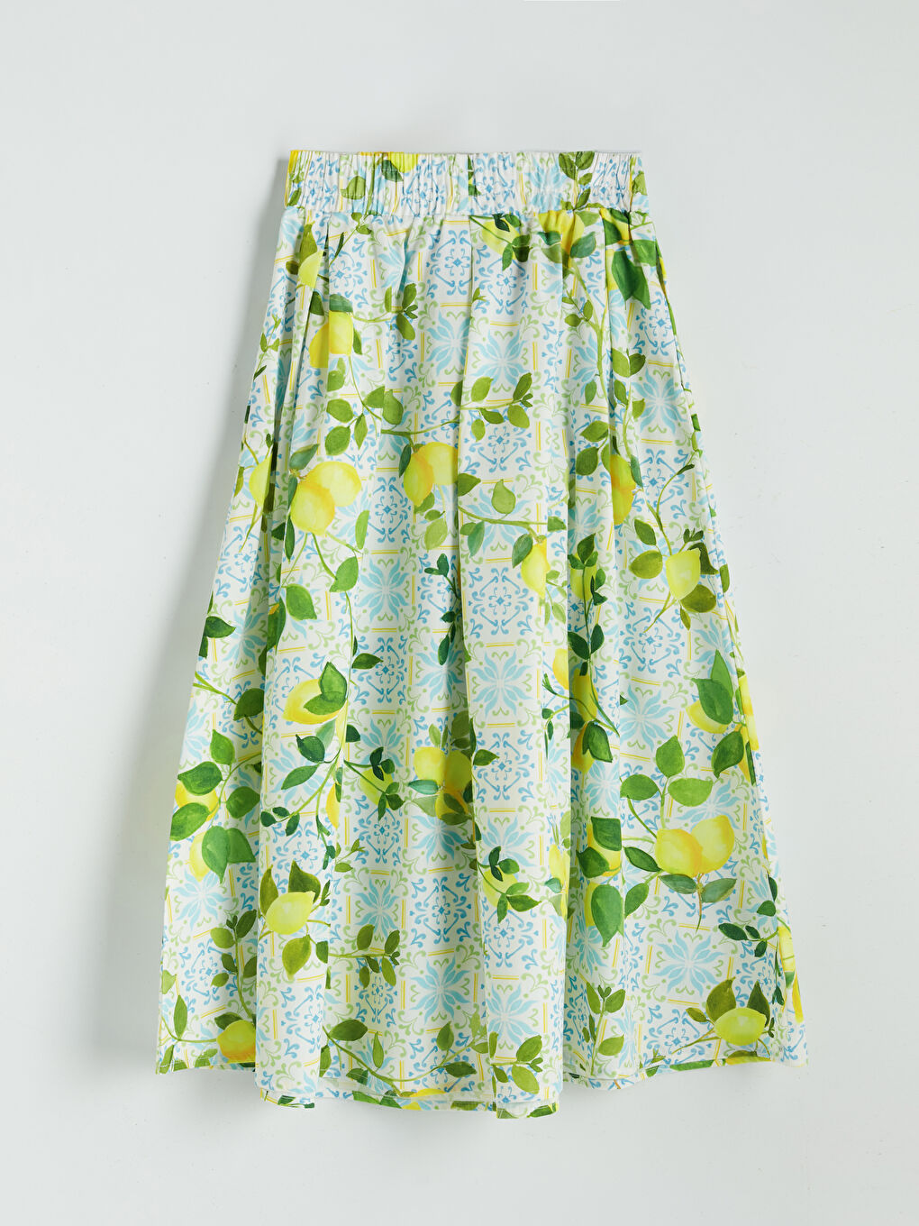 Yeşil Beli Lastikli Poplin Pileli Etek-2