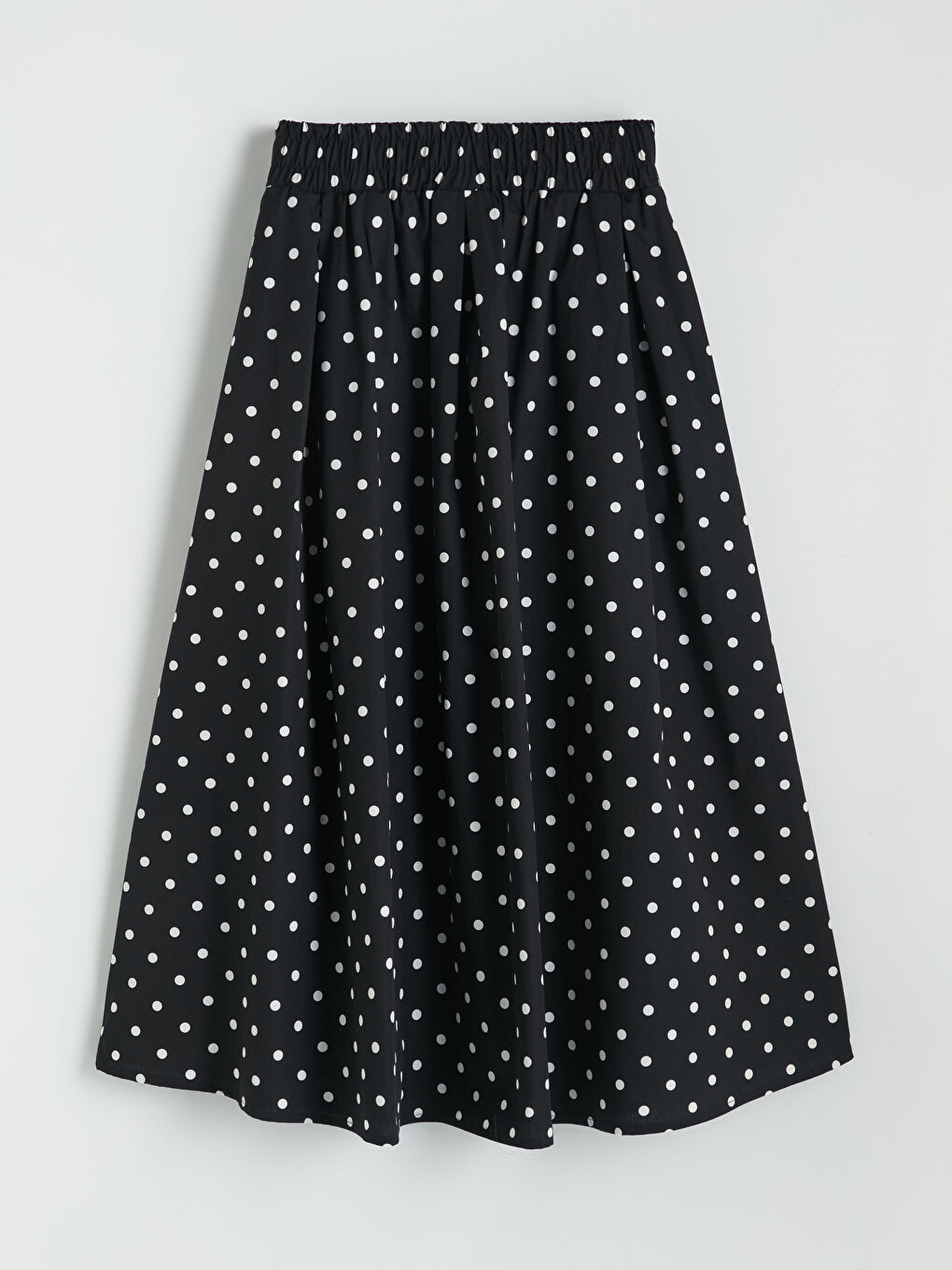 Siyah Beli Lastikli Puantiyeli Poplin Pileli Etek