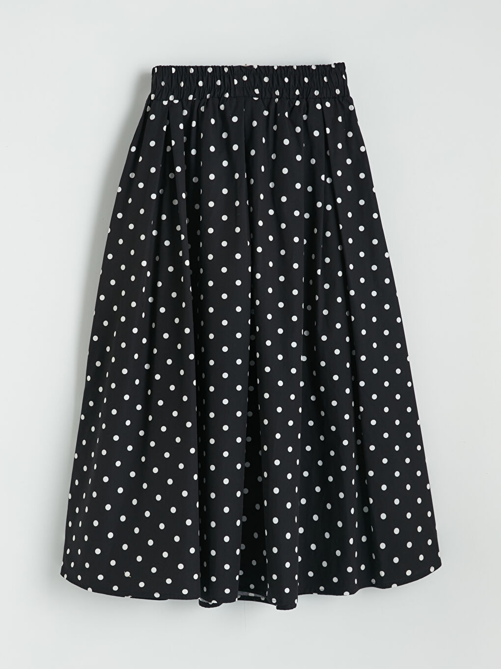 Siyah Beli Lastikli Puantiyeli Poplin Pileli Etek-2