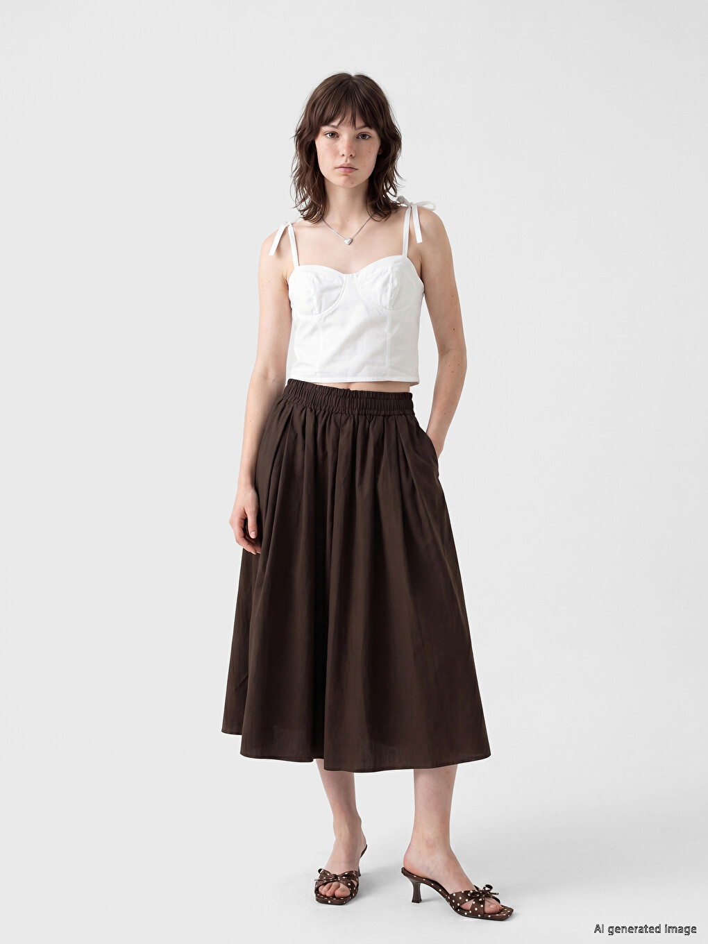 Elastic Waist Poplin Pleated Skirt