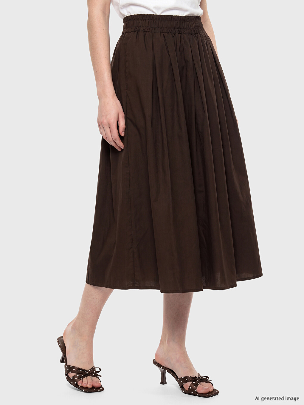 Elastic Waist Poplin Pleated Skirt-1