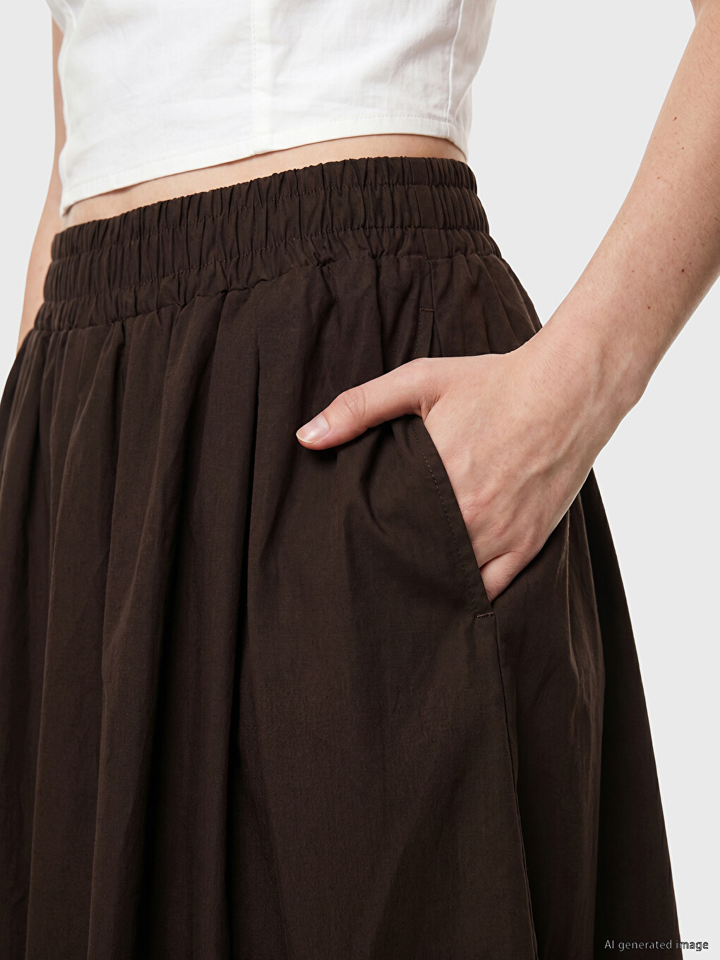 Elastic Waist Poplin Pleated Skirt-2