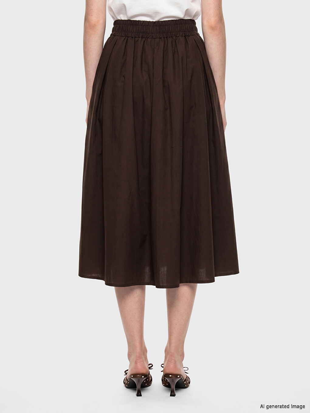 Elastic Waist Poplin Pleated Skirt-3