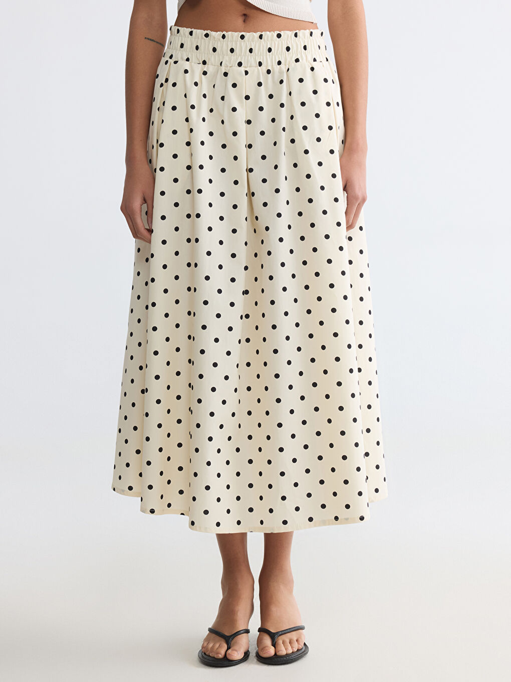 Elastic Waist Polka Dot Flared Skirt-1