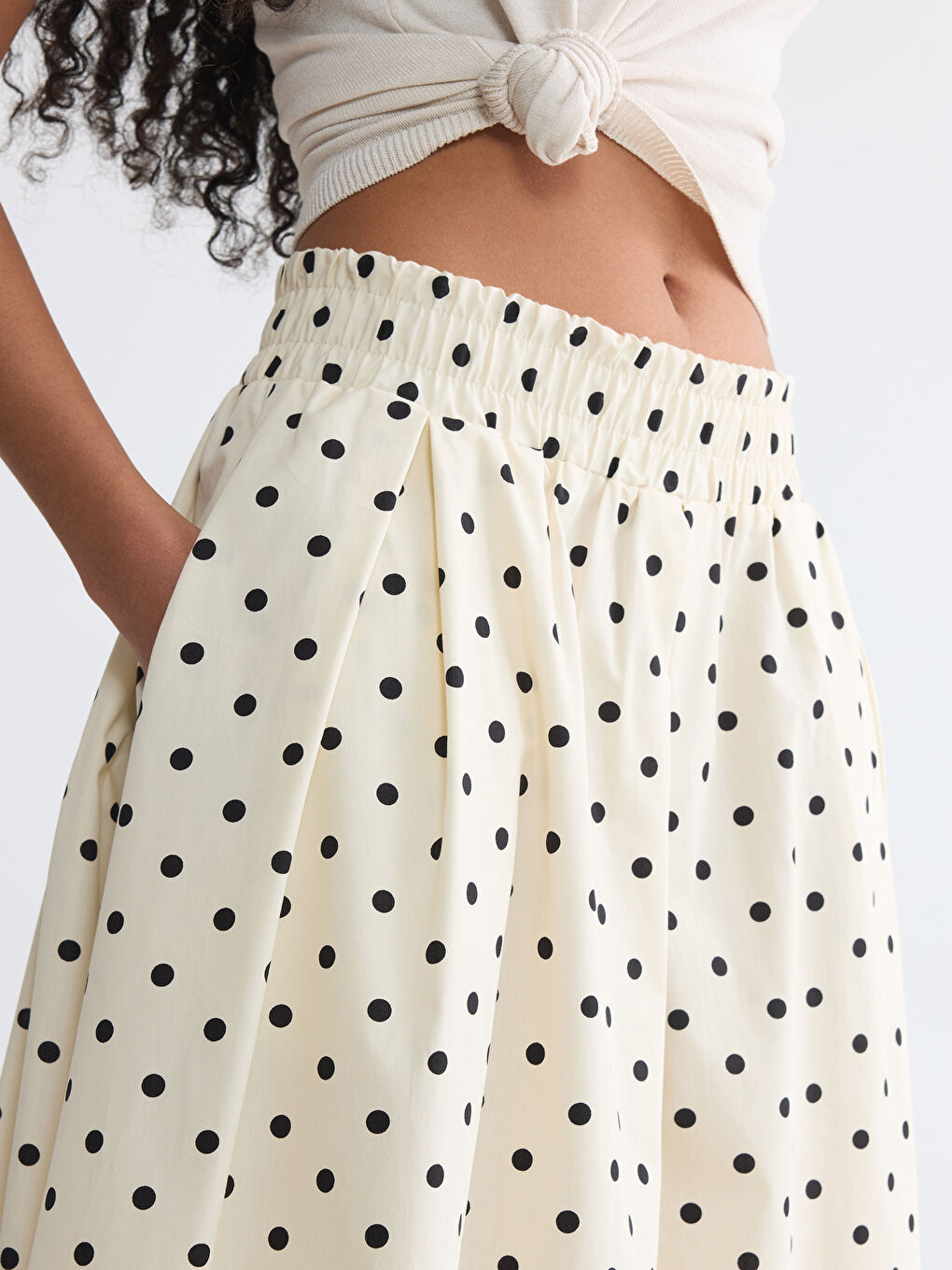Elastic Waist Polka Dot Flared Skirt-2