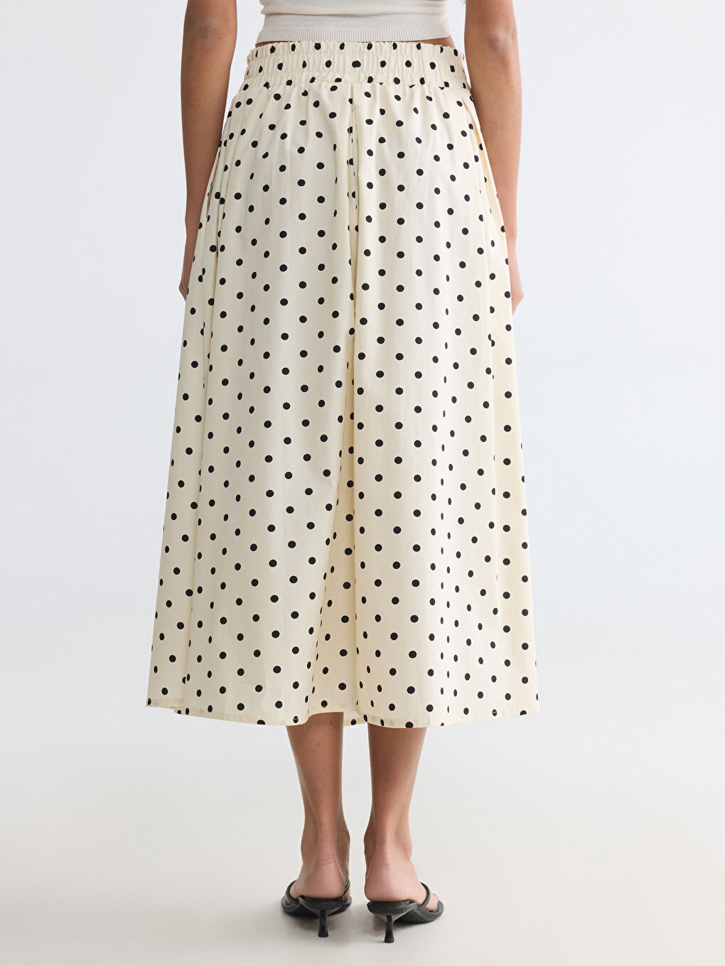 Elastic Waist Polka Dot Flared Skirt-3