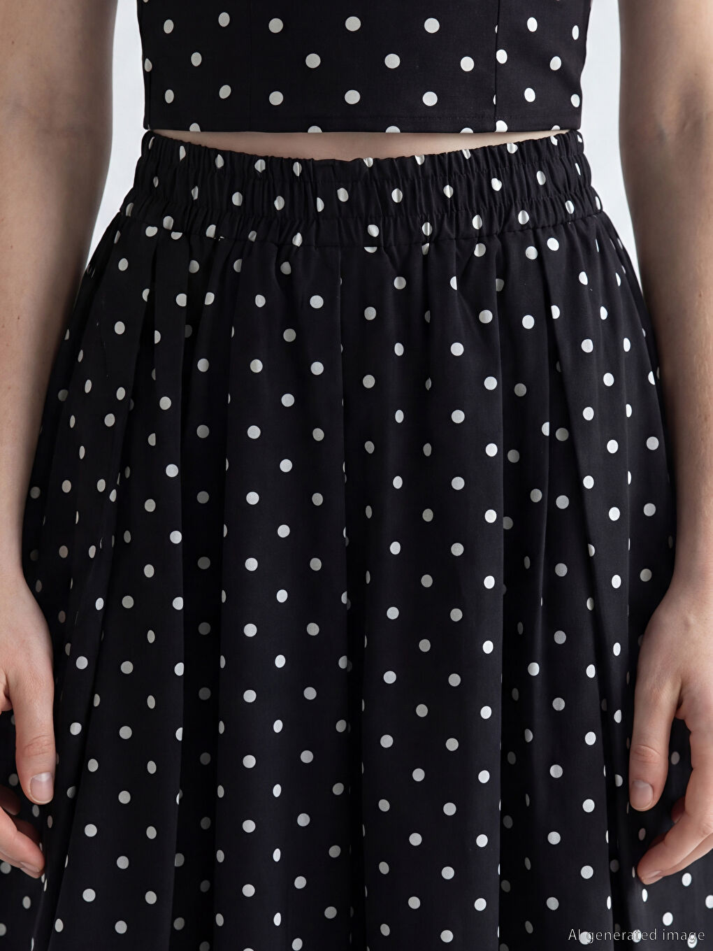 Elastic Waist Polka Dot Poplin Pleated Skirt-3