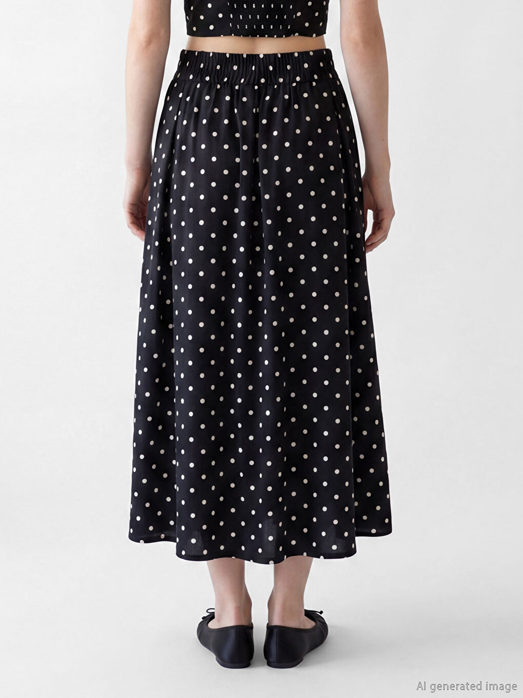 Elastic Waist Polka Dot Poplin Pleated Skirt-4