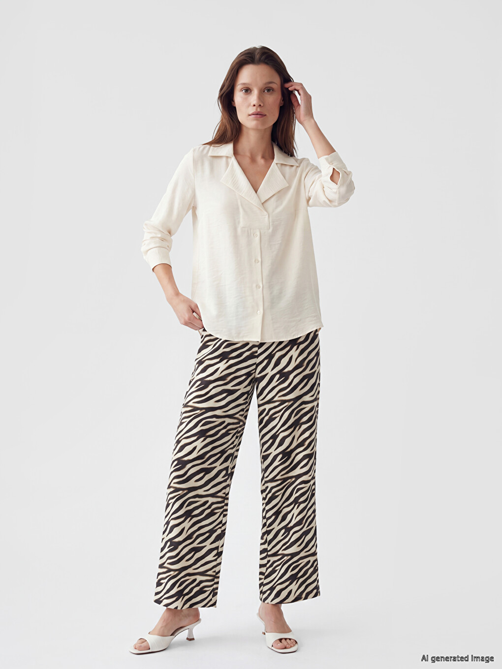 Ženske Pantalone Sa Elastičnim Strukom I Zebra Šarom