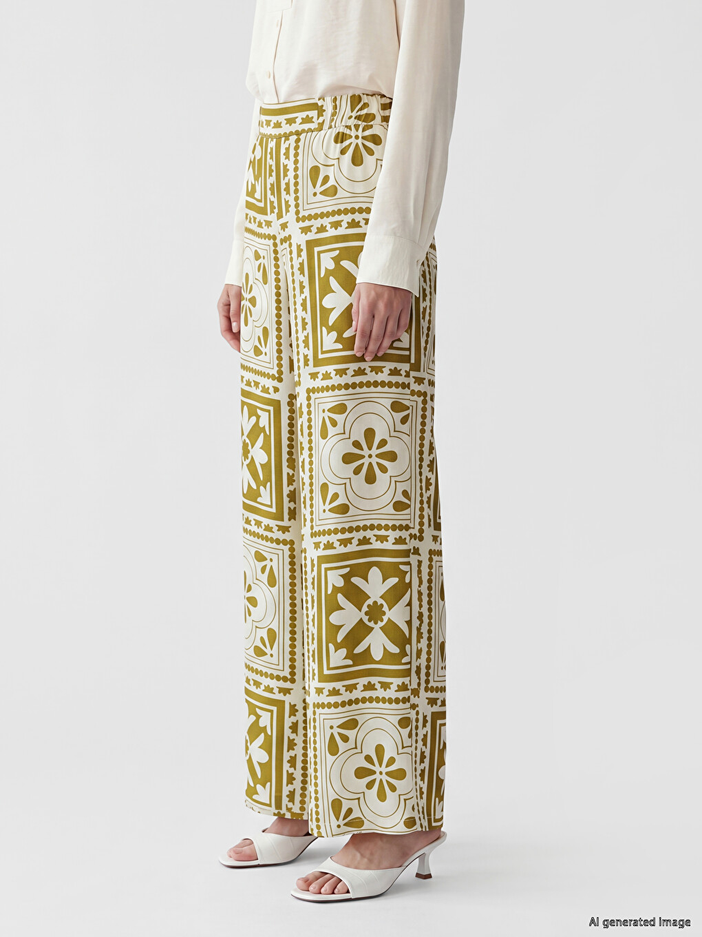 Elastic Waist Patterned Women's Trousers-1