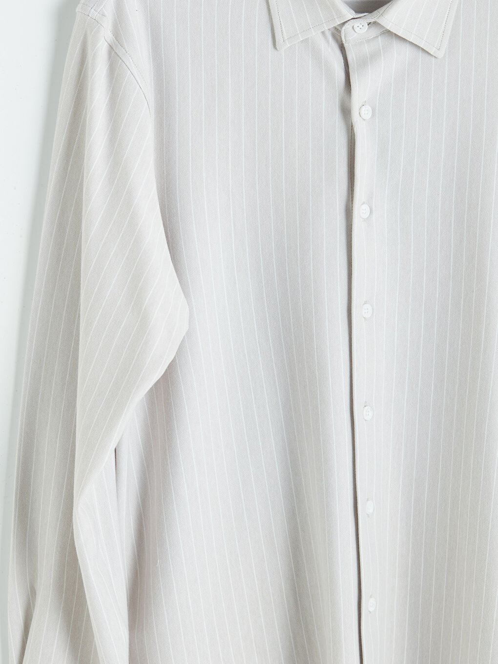 Bej Slim Fit Çizgili Erkek Gömlek-2