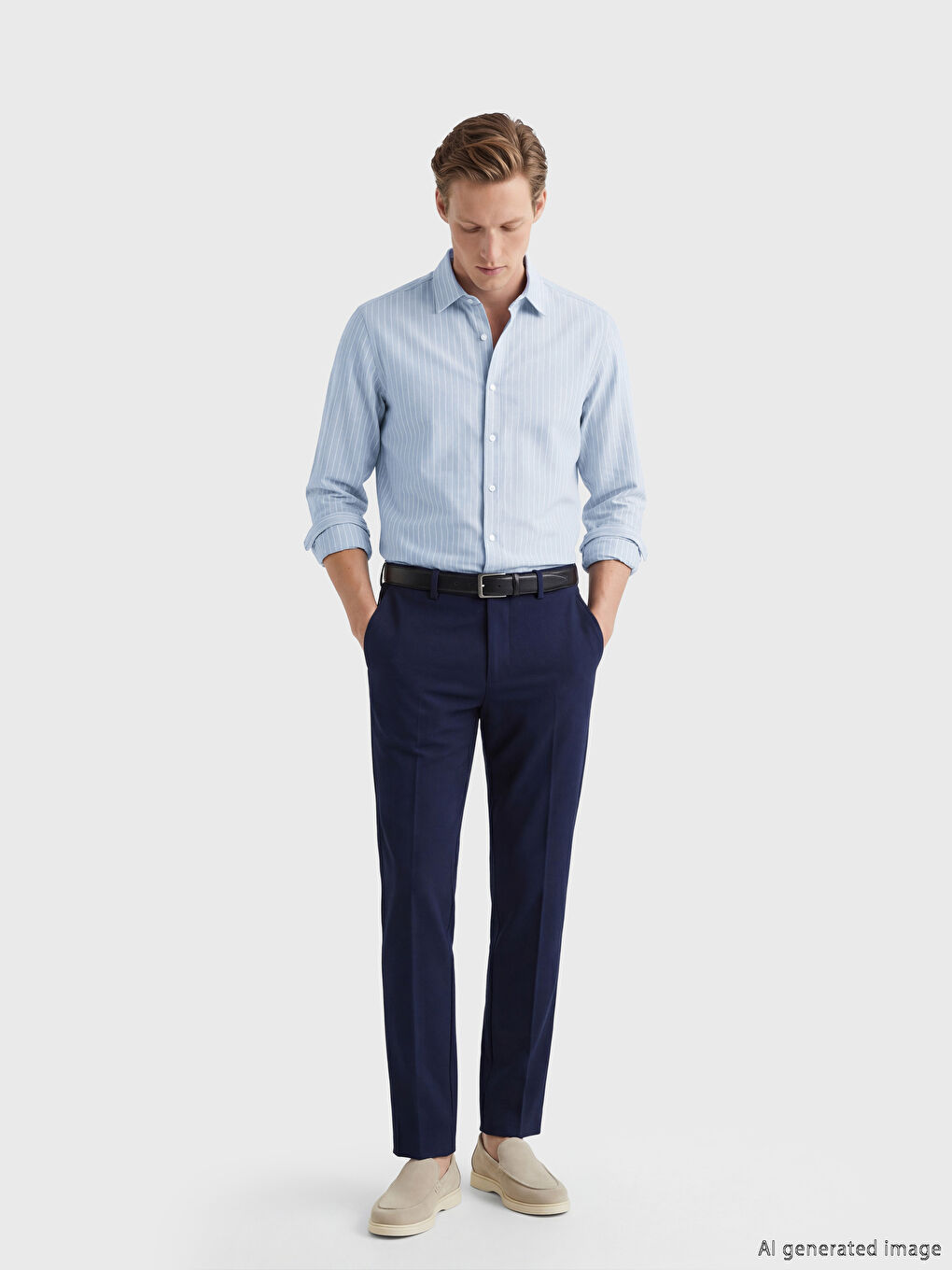 Mavi Slim Fit Çizgili Erkek Gömlek-1