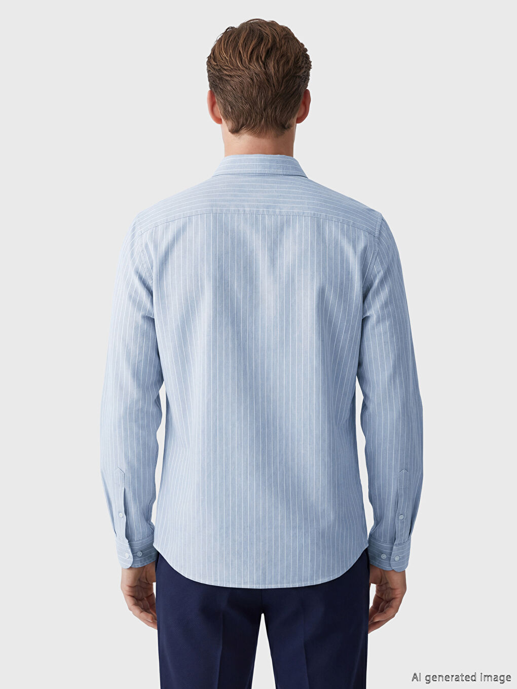 Mavi Slim Fit Çizgili Erkek Gömlek-3