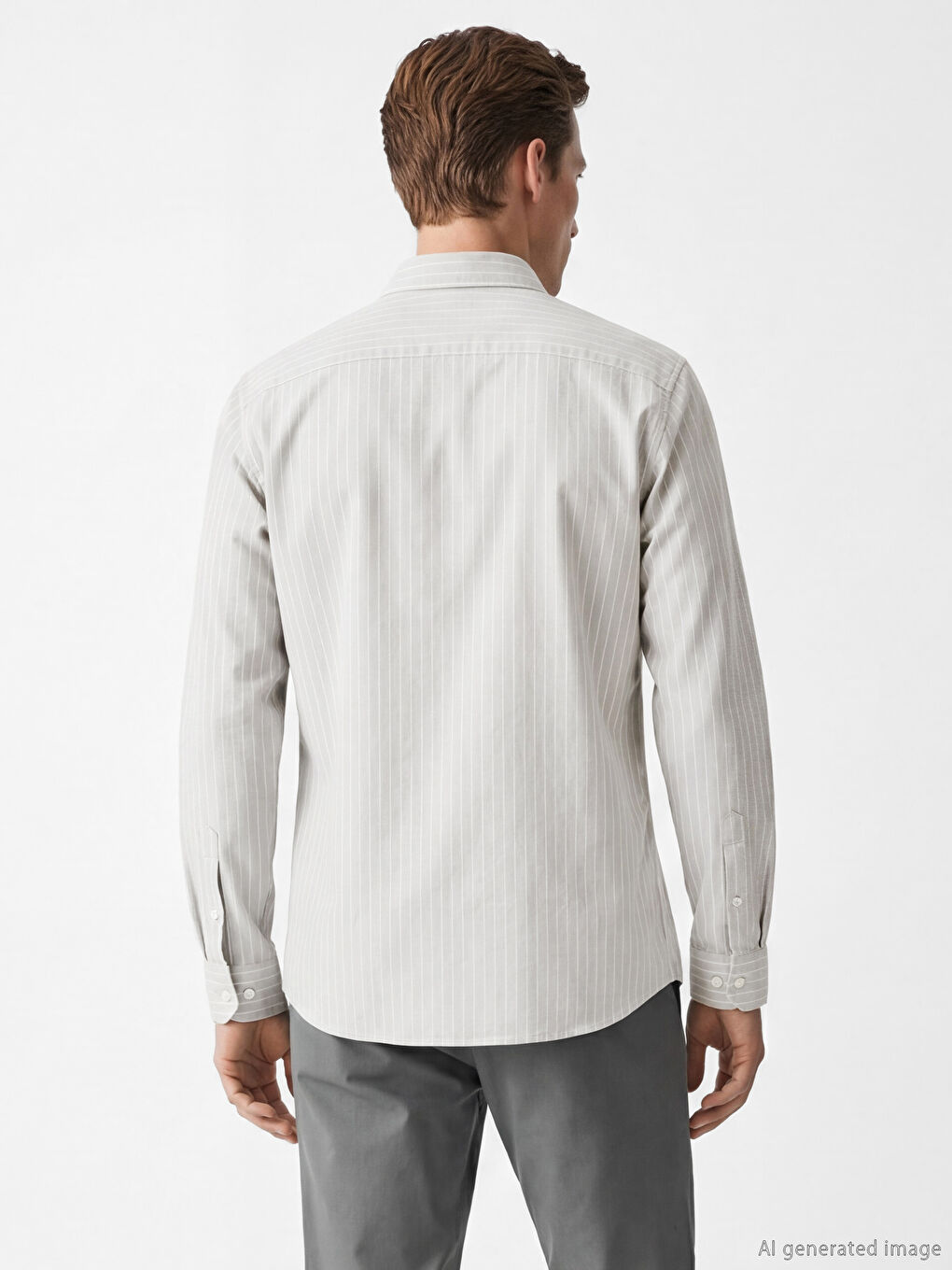 Bej Slim Fit Çizgili Erkek Gömlek-2